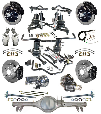 AIR RIDE SYSTEM,CURRIE REAR END,WILWOOD 13/12" BRAKES,BLACK,SPINDLES,59-64 CHEVY