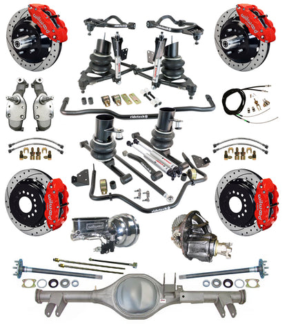 AIR RIDE SYSTEM,CURRIE REAR END,WILWOOD 13" DRILL,RED,SPINDLES,59-64 CHEVY