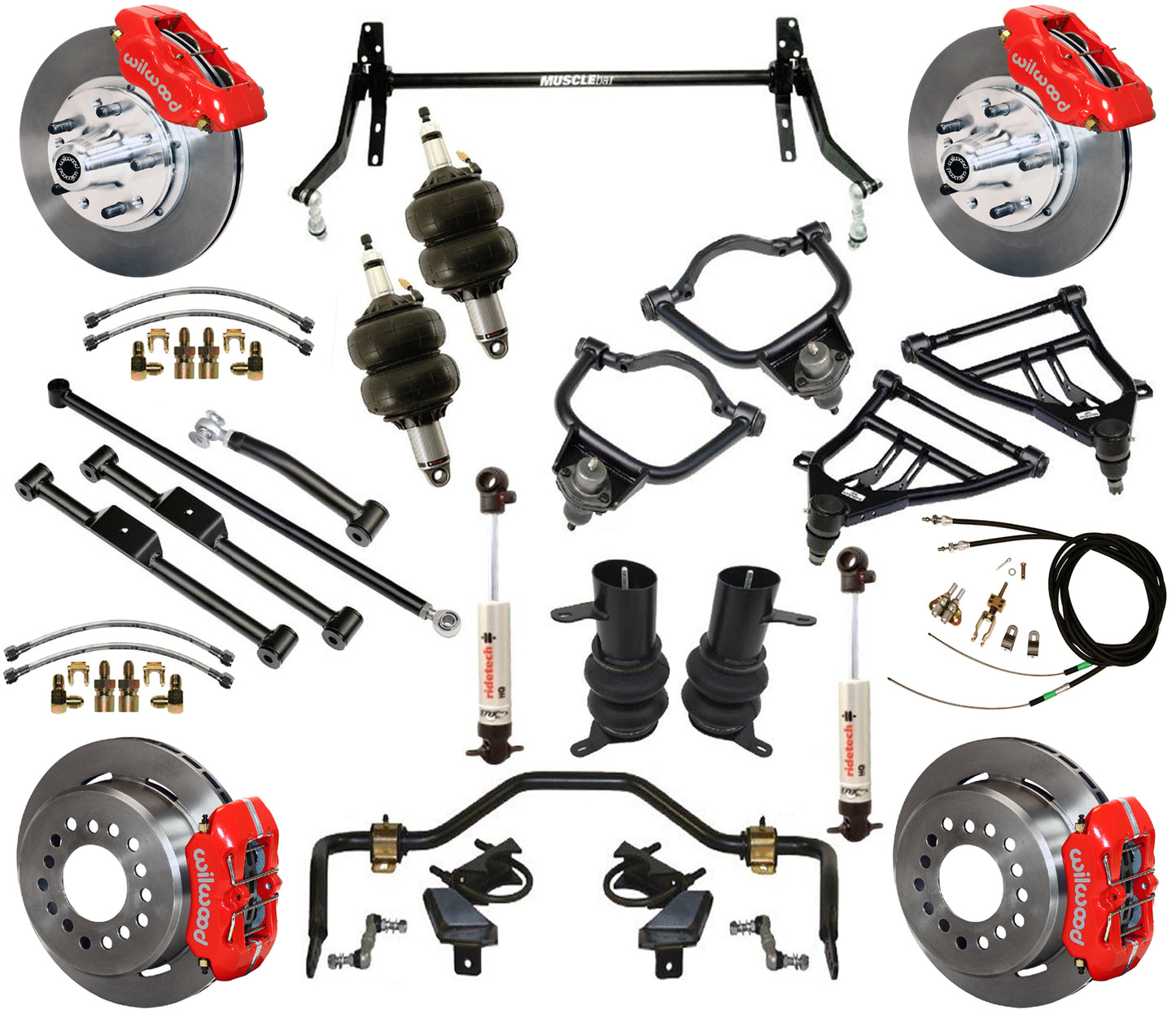 AIR RIDE & STRONGARM SYSTEM,WILWOOD 11" BRAKES,RED CALIPERS,59-64 CHEVY