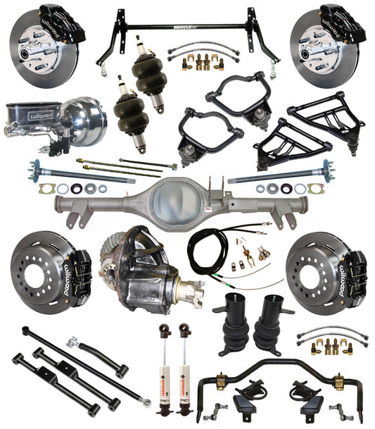 AIR RIDE & STRONGARM SYSTEM,CURRIE REAR END,WILWOOD 11" BRAKES,BLACK,59-64 CHEVY