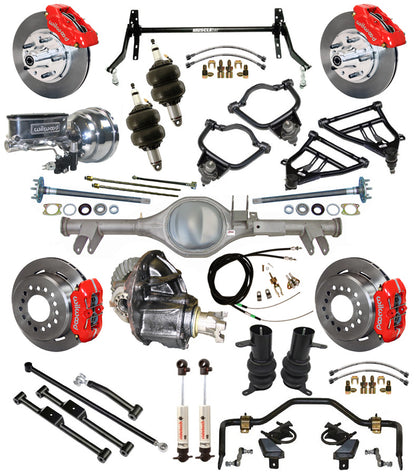 AIR RIDE & STRONGARM SYSTEM,CURRIE REAR END,WILWOOD 11" BRAKES,RED,59-64 CHEVY