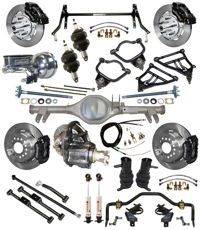 AIR RIDE & STRONGARM SYSTEM,CURRIE REAR END,WILWOOD 12" BRAKES,BLACK,59-64 CHEVY