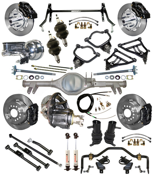 AIR RIDE & STRONGARM SYSTEM,CURRIE REAR END,WILWOOD 12" BRAKES,BLACK,59-64 CHEVY