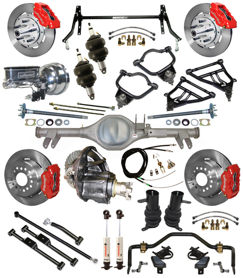 AIR RIDE & STRONGARM SYSTEM,CURRIE REAR END,WILWOOD 12" BRAKES,RED,59-64 CHEVY