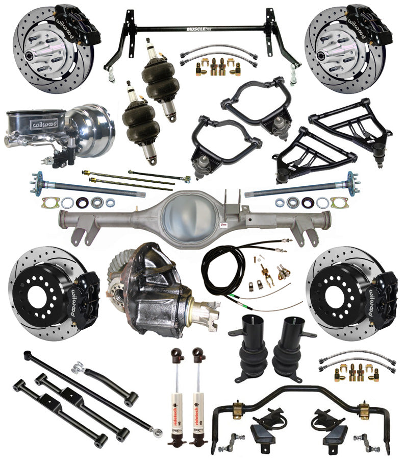 AIR RIDE & STRONGARM SYSTEM,CURRIE REAR END,WILWOOD 12" DRILLED BRAKES,BLK,59-64