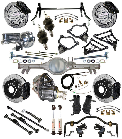 AIR RIDE & STRONGARM SYSTEM,CURRIE REAR END,WILWOOD 12" DRILLED BRAKES,BLK,59-64