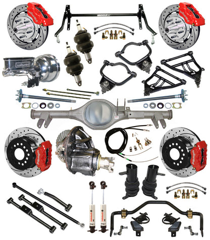 AIR RIDE & STRONGARM SYSTEM,CURRIE REAR END,WILWOOD 12" DRILLED BRAKES,RED,59-64