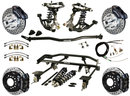 COILOVER & 4-LINK SYSTEM,WILWOOD 11" DRILLED BRAKES,BLACK CALIPERS,67-69 F