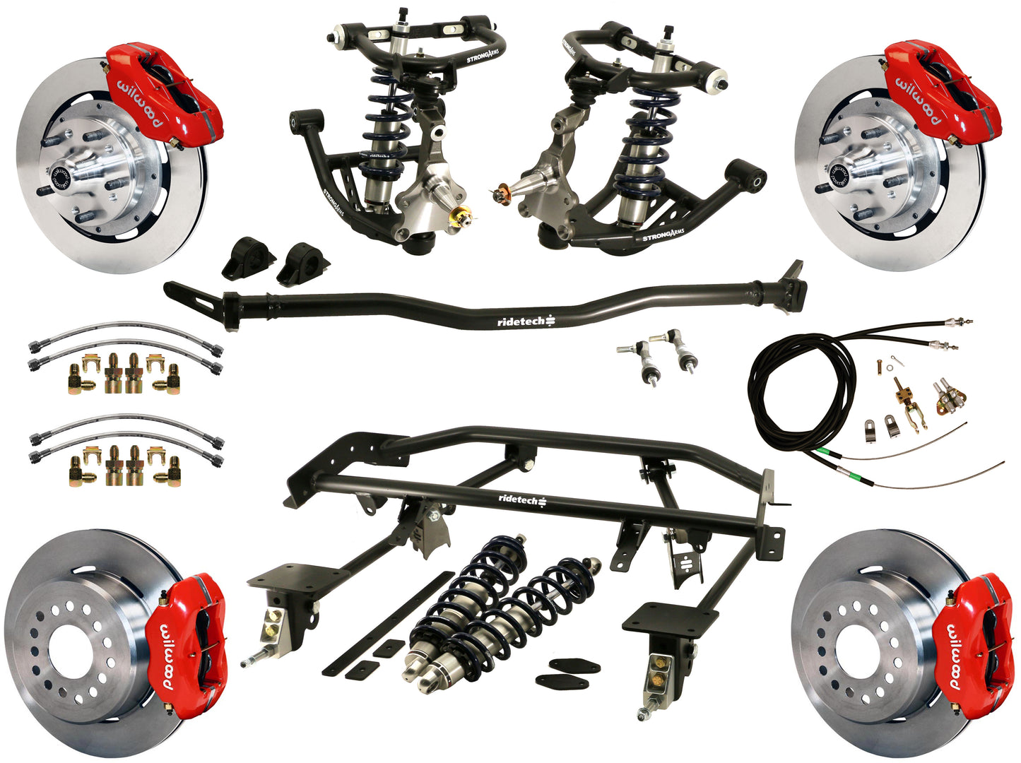 COILOVER & 4-LINK SYSTEM,WILWOOD 12" BRAKES,RED CALIPERS,67-69 GM F-BODY