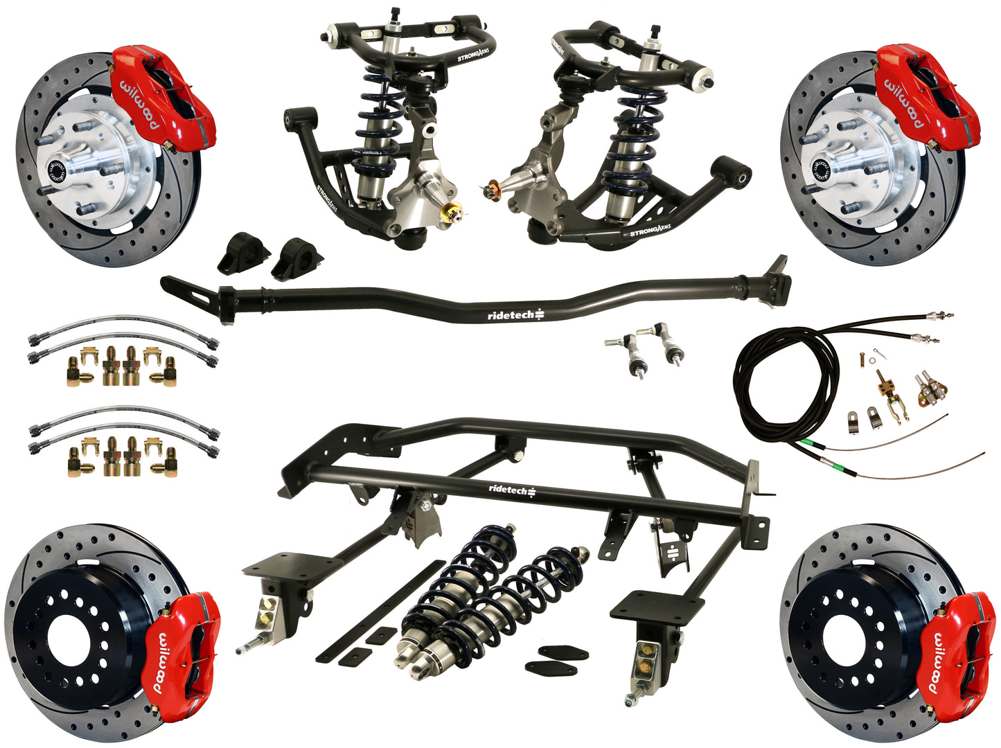 COILOVER & 4-LINK SYSTEM,WILWOOD 12" DRILLED BRAKES,RED CALIPERS,67-69 GM F