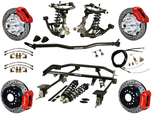 COILOVER & 4-LINK SYSTEM,WILWOOD 12" DRILLED BRAKES,RED CALIPERS,67-69 GM F