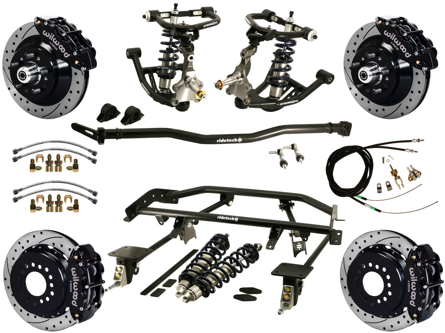 COILOVER & 4-LINK SYSTEM,WILWOOD 13" DRILLED BRAKES,BLACK CALIPERS,67-69 GM F