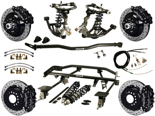 COILOVER & 4-LINK SYSTEM,WILWOOD 13" DRILLED BRAKES,BLACK CALIPERS,67-69 GM F