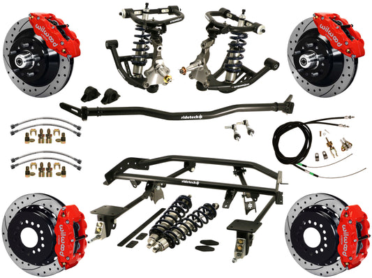 COILOVER & 4-LINK SYSTEM,WILWOOD 13" DRILLED BRAKES,RED CALIPERS,67-69 GM F