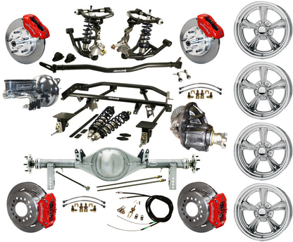 COILOVER & 4-LINK SYSTEM,REAR END,11" BRAKES,RED,BILLET WHEELS,67-69 F-BODY