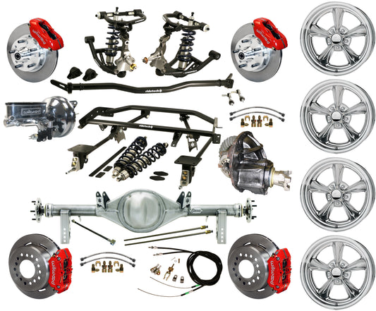 COILOVER & 4-LINK SYSTEM,REAR END,11" BRAKES,RED,BILLET WHEELS,67-69 F-BODY