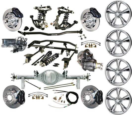 COILOVER & 4-LINK SYSTEM,REAR END,12" BRAKES,BLACK,BILLET WHEELS,67-69 F-BODY