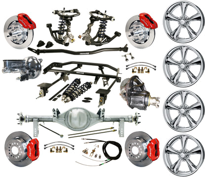 COILOVER & 4-LINK SYSTEM,REAR END,12" BRAKES,RED,BILLET WHEELS,67-69 F-BODY