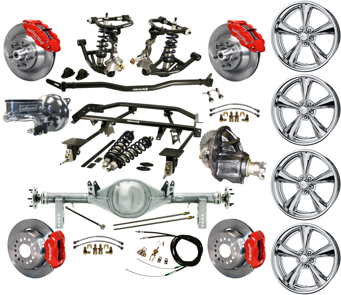 COILOVER & 4-LINK SYSTEM,REAR END,13"/12" BRAKES,RED,BILLET WHEELS,67-69 F-BODY