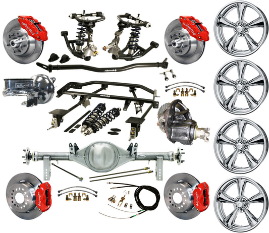 COILOVER & 4-LINK SYSTEM,REAR END,13"/12" BRAKES,RED,BILLET WHEELS,67-69 F-BODY