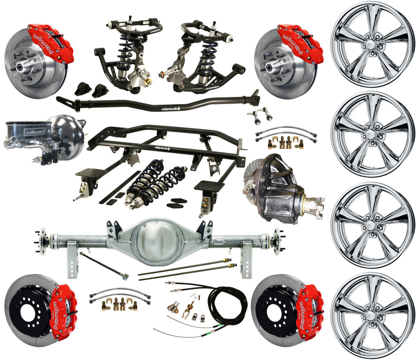 COILOVER & 4-LINK SYSTEM,REAR END,13" BRAKES,RED,BILLET WHEELS,67-69 F-BODY