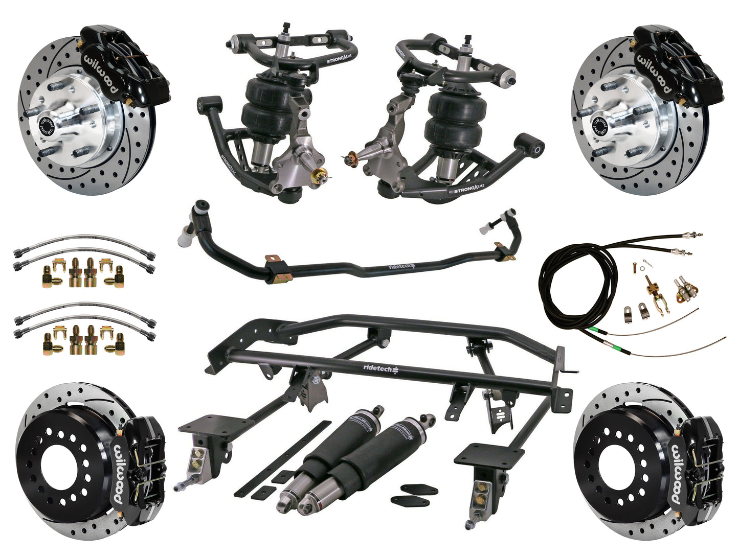 AIR RIDE & 4-LINK SYSTEM,WILWOOD 11" DRILLED BRAKES,BLACK CALIPERS,67-69 F