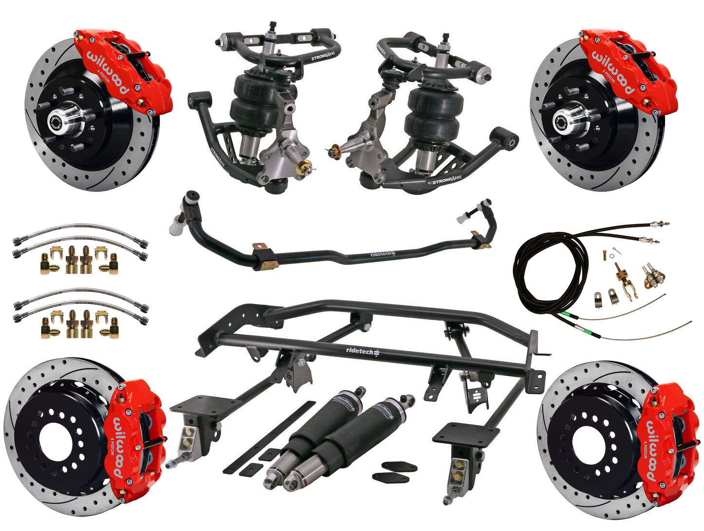 AIR RIDE & 4-LINK SYSTEM,WILWOOD 13" DRILLED BRAKES,RED CALIPERS,67-69 F