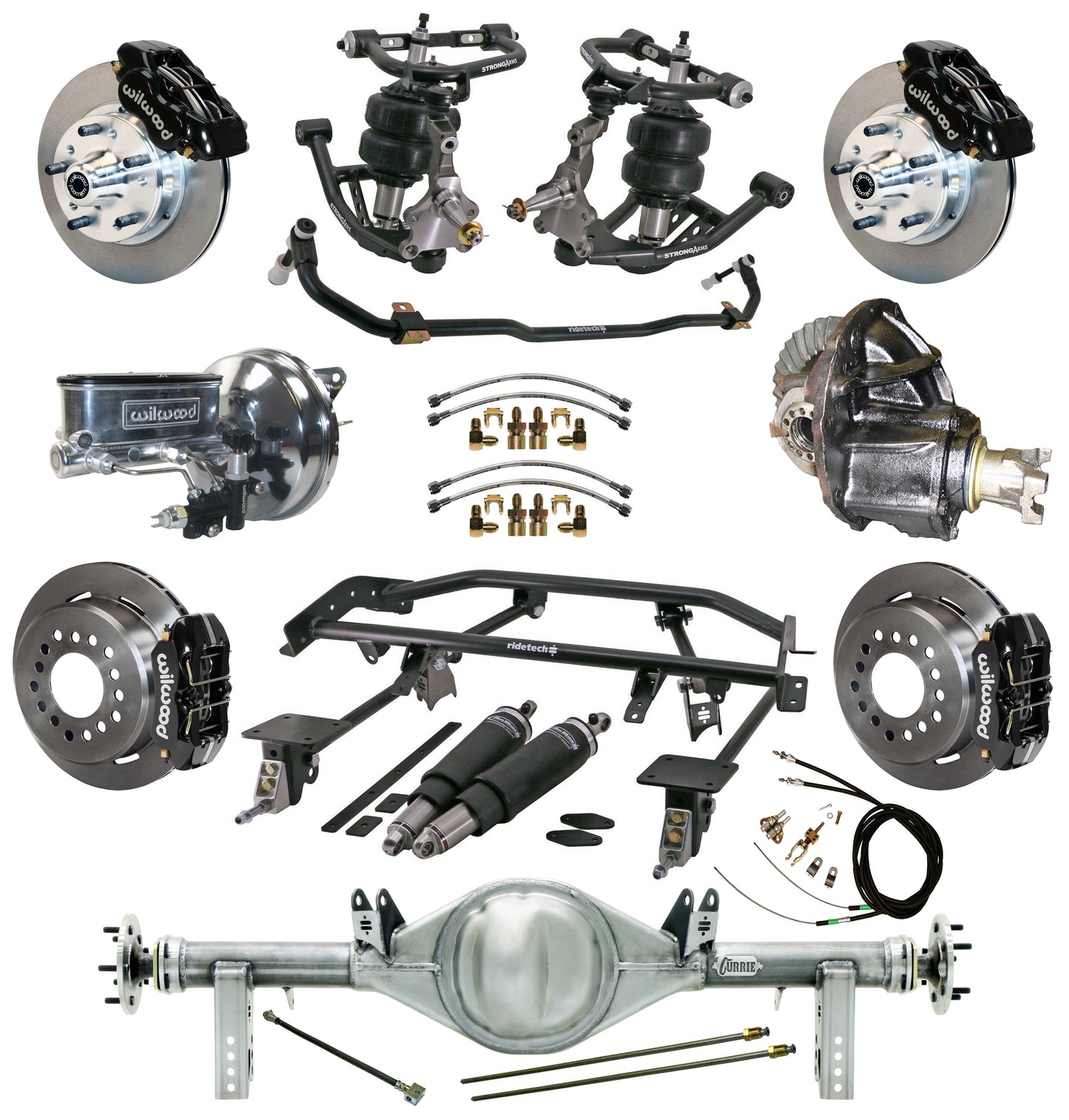 AIR RIDE & 4-LINK SYSTEM,CURRIE REAR END,WILWOOD 11" BRAKES,BLACK,67-69 GM F