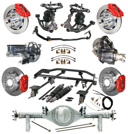 AIR RIDE & 4-LINK SYSTEM,CURRIE REAR END,WILWOOD 12" BRAKES,RED,67-69 GM F