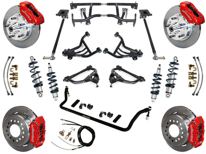 COILOVER & 4-LINK SYSTEM,WILWOOD 11" BRAKES,RED CALIPERS,70-81 GM F-BODY