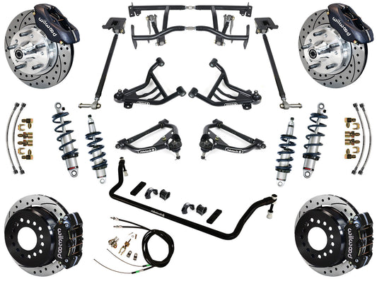 COILOVER & 4-LINK SYSTEM,WILWOOD 11" DRILLED BRAKES,BLACK CALIPERS,70-81 F
