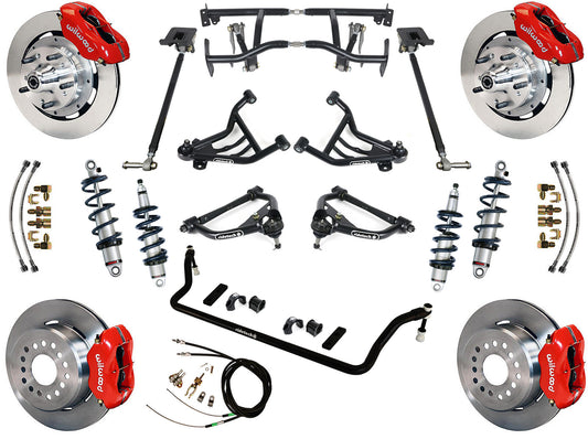 COILOVER & 4-LINK SYSTEM,WILWOOD 12" BRAKES,RED CALIPERS,70-81 GM F-BODY