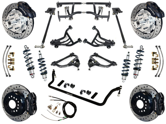 COILOVER & 4-LINK SYSTEM,WILWOOD 12" DRILLED BRAKES,BLACK CALIPERS,70-81 GM F