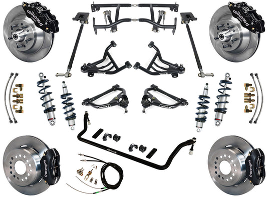 COILOVER & 4-LINK SYSTEM,WILWOOD 13"/12" BRAKES,BLACK CALIPERS,70-81 GM F-BODY