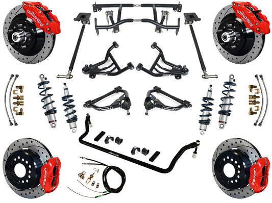 COILOVER & 4-LINK SYSTEM,WILWOOD 13"/12" DRILLED BRAKES,RED CALIPERS,70-81 GM F