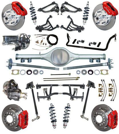 COILOVER & 4-LINK SYSTEM,CURRIE REAR END,WILWOOD 11" BRAKES,RED,70-81 GM F-BODY