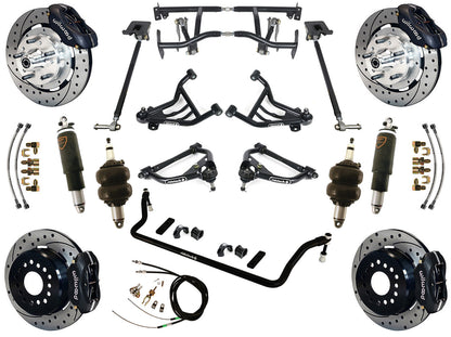 AIR RIDE & 4-LINK SYSTEM,WILWOOD 12" DRILL BRAKES,BLACK CALIPERS,70-81 GM F-BODY
