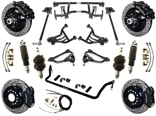 AIR RIDE & 4-LINK SYSTEM,WILWOOD 13"/12" DRILL BRAKES,BLACK CALIPERS,70-81 GM F