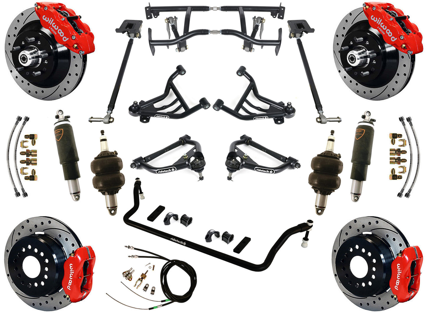 AIR RIDE & 4-LINK SYSTEM,WILWOOD 13"/12" DRILLED BRAKES,RED CALIPERS,70-81 GM F