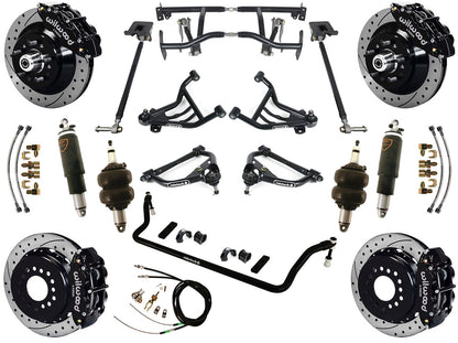 AIR RIDE & 4-LINK SYSTEM,WILWOOD 13" DRILL BRAKES,BLACK CALIPERS,70-81 GM F-BODY