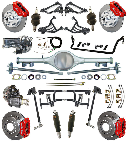 AIR RIDE & 4-LINK SYSTEM,CURRIE REAR END,WILWOOD 11" BRAKES,RED,70-81 GM F