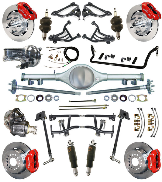 AIR RIDE & 4-LINK SYSTEM,CURRIE REAR END,WILWOOD 12" BRAKES,RED,70-81 GM F