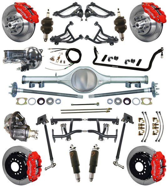 AIR RIDE & 4-LINK SYSTEM,CURRIE REAR END,WILWOOD 13" BRAKES,RED,70-81 GM F