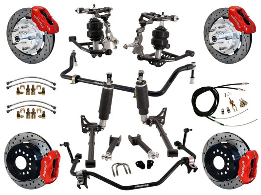 AIR RIDE SYSTEM,ARMS,BARS,WILWOOD 12" DRILLED BRAKES,RED CALIPERS,64-67 GM A-