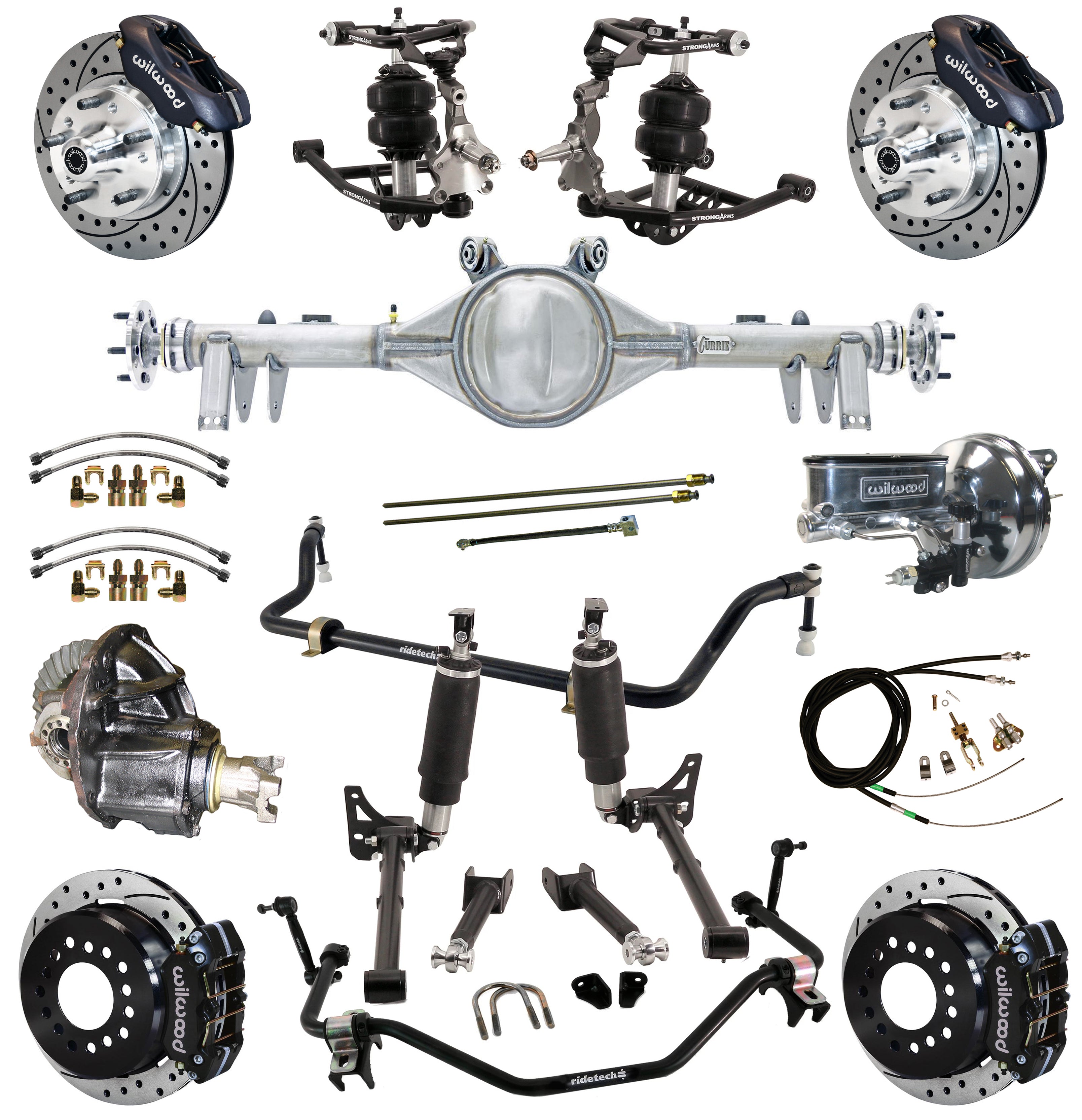 AM Autoparts Drilled & Slotted Brake Rotor And Posi Metallic Pad Kit - Front And Rear Set