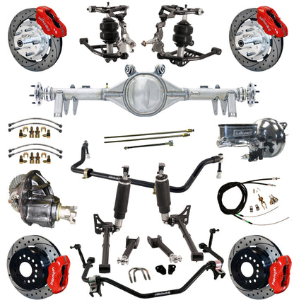 AIR RIDE SYSTEM,ARMS,CURRIE REAR END,WILWOOD 12" DRILLED BRAKES,RED,64-67 GM A