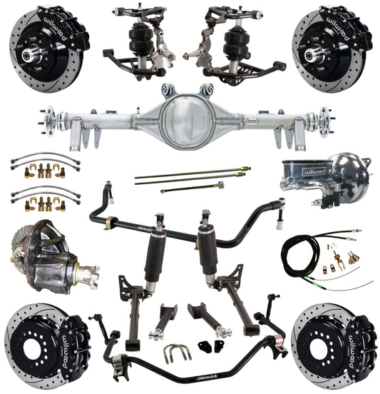 AIR RIDE SYSTEM,ARMS,CURRIE REAR END,WILWOOD 13" DRILLED BRAKES,BLACK,64-67 GM A