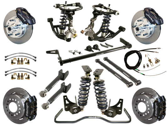 COILOVER SYSTEM,ARMS,BARS,WILWOOD 11" BRAKES,BLACK CALIPERS,68-72 GM A-BODY