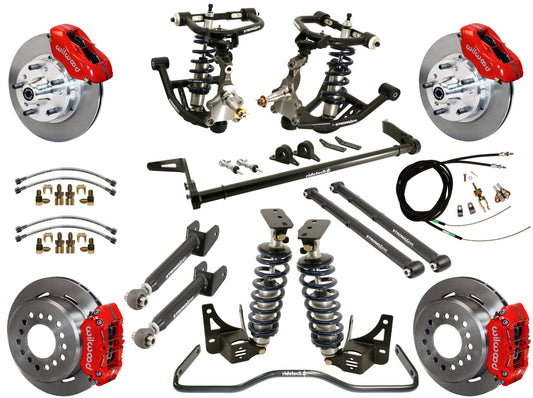 COILOVER SYSTEM,ARMS,BARS,WILWOOD 11" BRAKES,RED CALIPERS,68-72 GM A-BODY