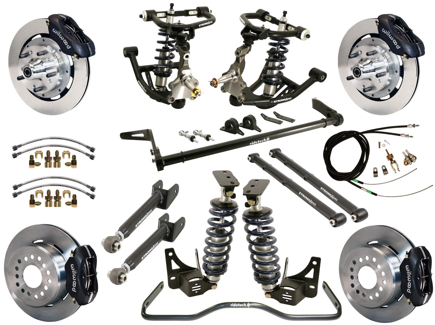 COILOVER SYSTEM,ARMS,BARS,WILWOOD 12" BRAKES,BLACK CALIPERS,68-72 GM A-BODY